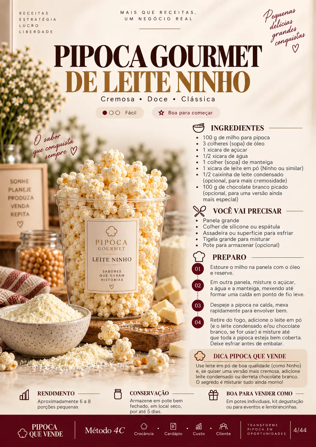 Receita de pipoca de leite ninho