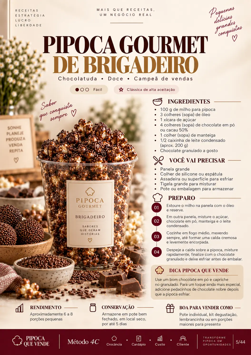 Receita de pipoca de brigadeiro